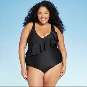 Kona Sol Asymmetrical Ruffle One Piece Swimsuit 18 NWT